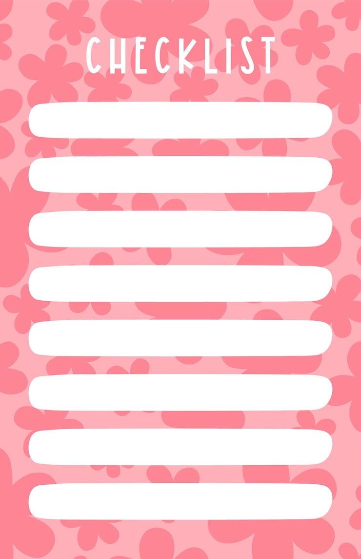 Vector pink floral notepad or planner page concept. checklist sheet vector illustration