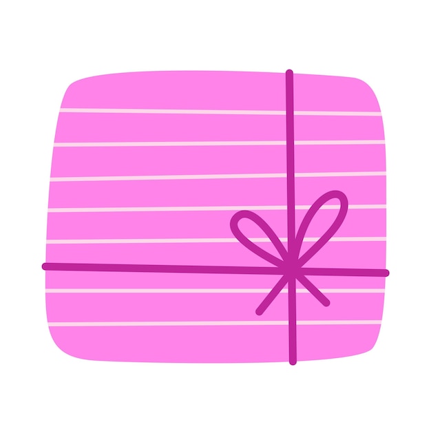 Vector pink gift box vector illustration with ribbon and stripes