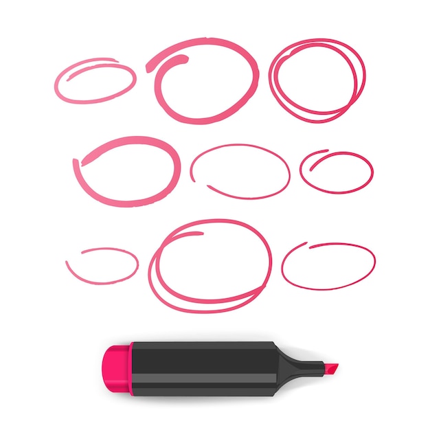Vector pink highlighter and oval circle outlines
