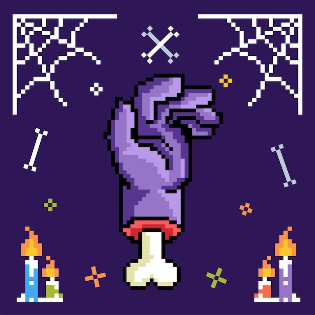 Vector pixel art halloween element flat illustrations vector