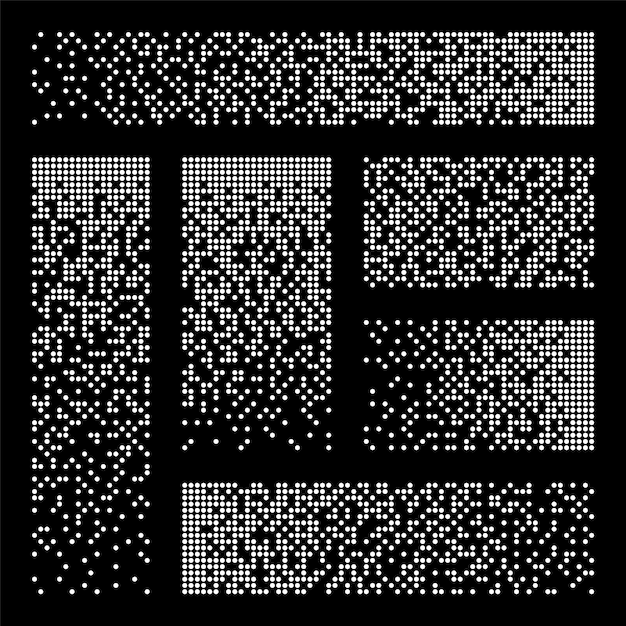 Vector pixel disintegration decay effect various rectangular elements made of round shapes dispersed dotted
