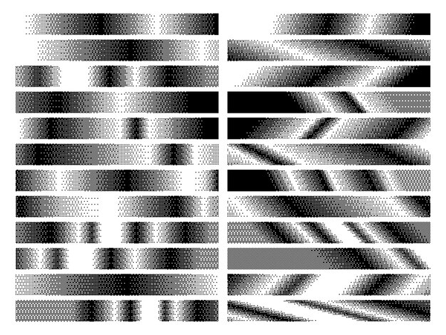 Vector pixel gradient patterns digital bitmap halftone strips with pixels dotted dithering fading effect texture abstract retro 8 bit gradient dividers and pixelated graphic elements vector set