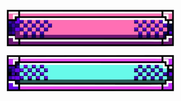 Vector pixelated banner set grunge header amp footer rectangles with digital edges vector style