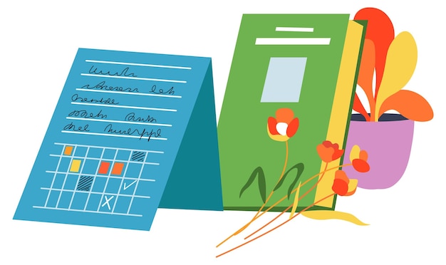 Vector planner or organizer postcard with floral decor