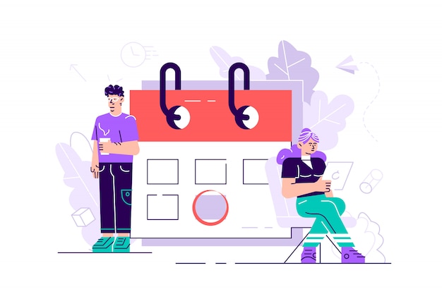 Vector planning schedule with man and woman