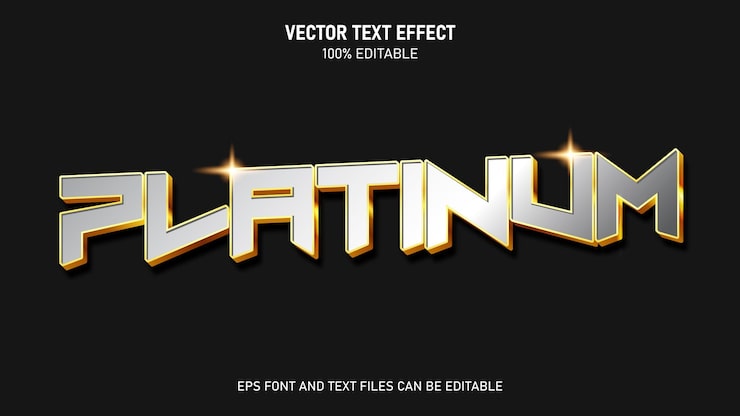 Platinum 3d text style editable text effect