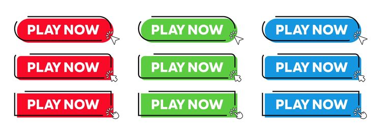 Play Now Buttons with Click cursor or arrow point Modern Simple Web Action Button Vector