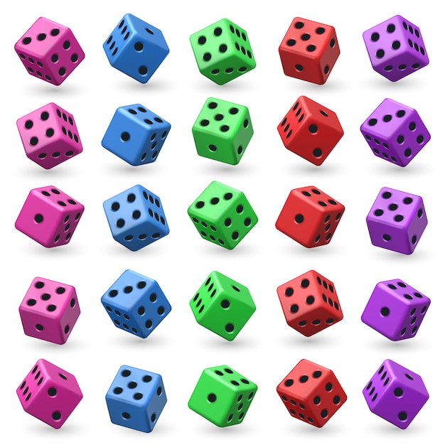 Vector playing dice set. 3d cube with numbers for board casino game. 