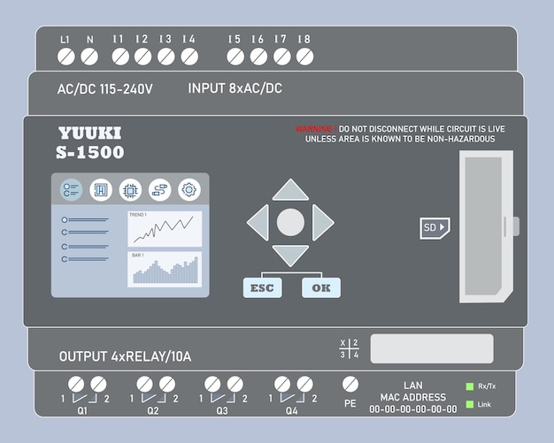 Vector plc programable logic controller with input and output vector flat design