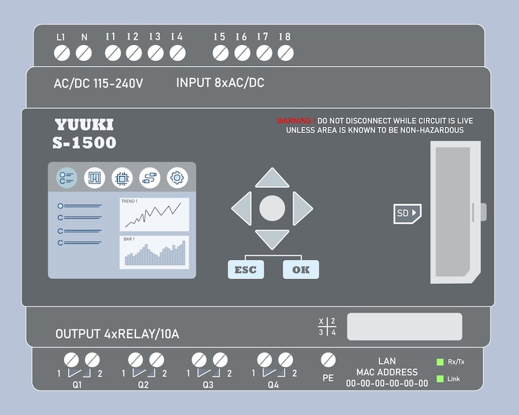 PLC Programable Logic Controller With Input and Output Vector Flat Design