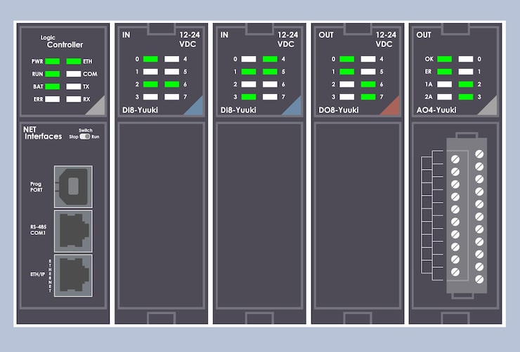PLC Programable Logic Controller With Input and Output Vector Flat Design