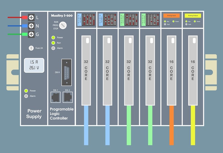 PLC Programable Logic Controller With Input and Output Vector Flat Design