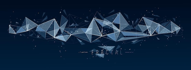 Vector polygonal elements vector abstract background, low poly 3d object, connected lines in perspective fractal design element, mesh lattice net technology theme.