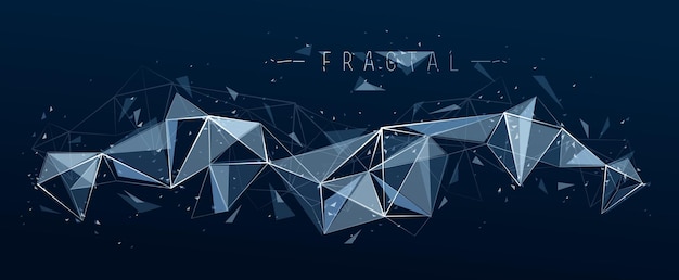 Vector polygonal elements vector abstract background, low poly 3d object, connected lines in perspective fractal design element, mesh lattice net technology theme.