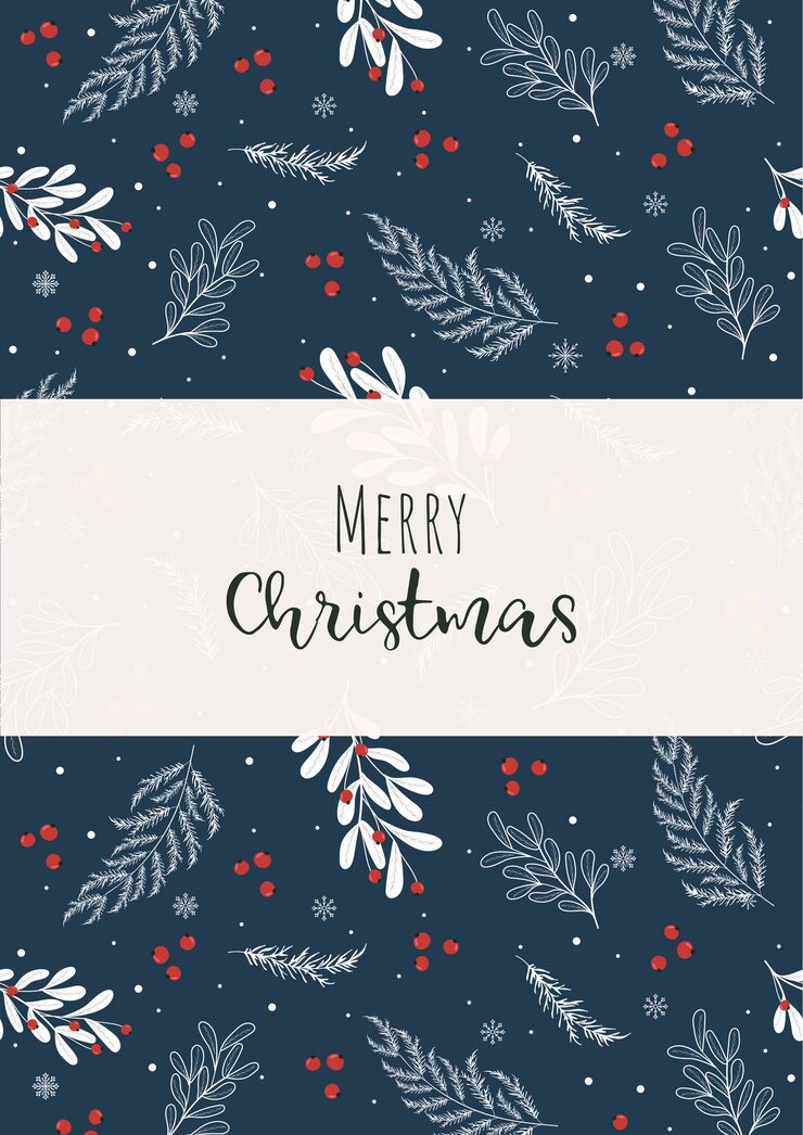 Vector postcard template christmas,new year card with a winter pattern of branches christmas trees berries