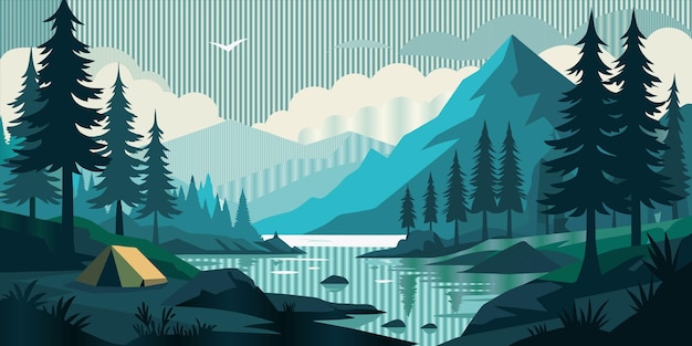 Vector a poster for a mountain lake with a mountain in the background