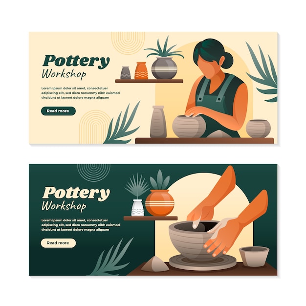 Vector pottery banners in gradient style