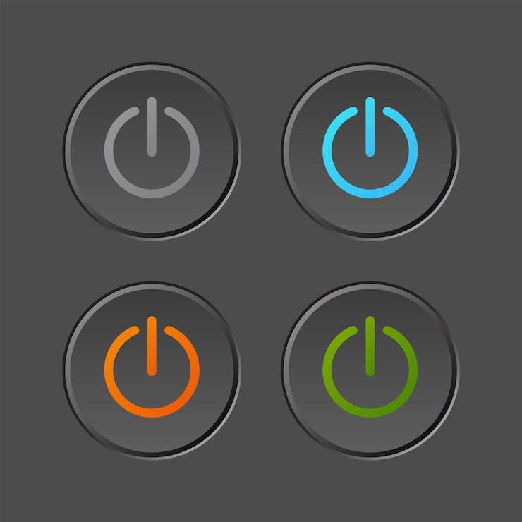 Power button vector with various backlight colour Start button UI element
