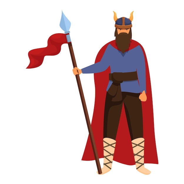 Vector powerful viking warrior holding spear and red flag
