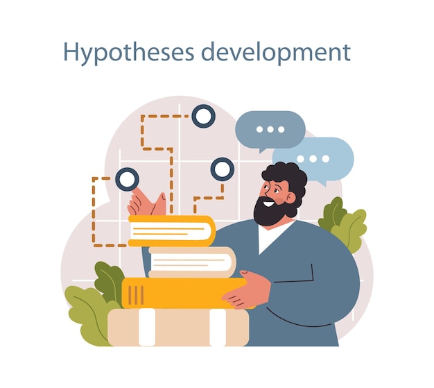 Vector predictive analytics process of using and processing data to forecast future outcome business ideas or decisions development character developing a hypothesis flat vector illustration