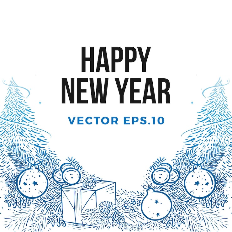 Vector premium vector background happy new year with hand drawing style
