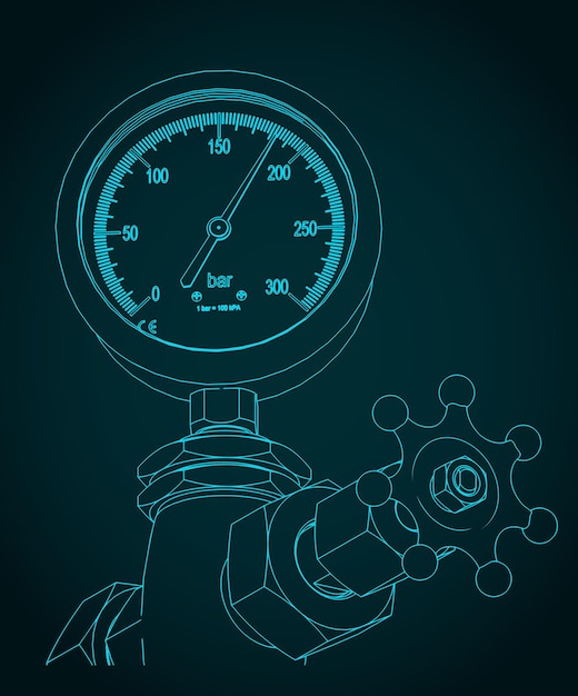 Vector pressure gauge and valve 3d model