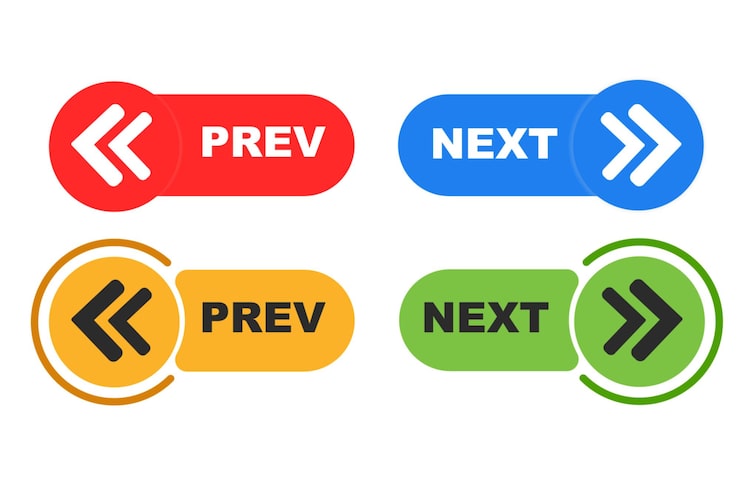 Previous and next button set prev next buttons arrow Left right arrow icon Back and Next buttons suitable for apps and websites ui web buttons Next and previous arrow signs navigation buttons