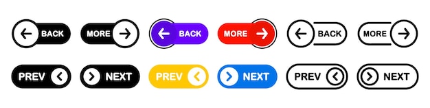 Vector previous and next navigation buttons prev next web page button for move to the next and previous item web buttons with arrow for web site and user interface web design elements