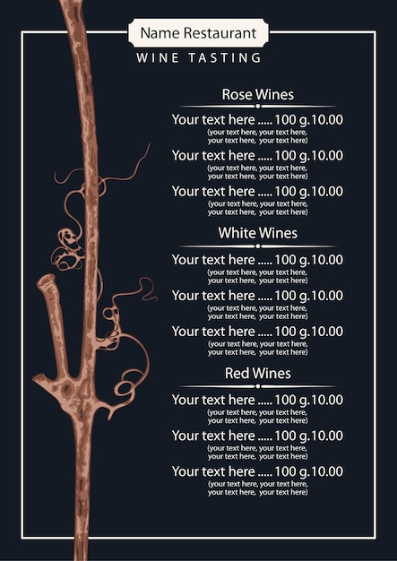 Vector price list menu for wine bar