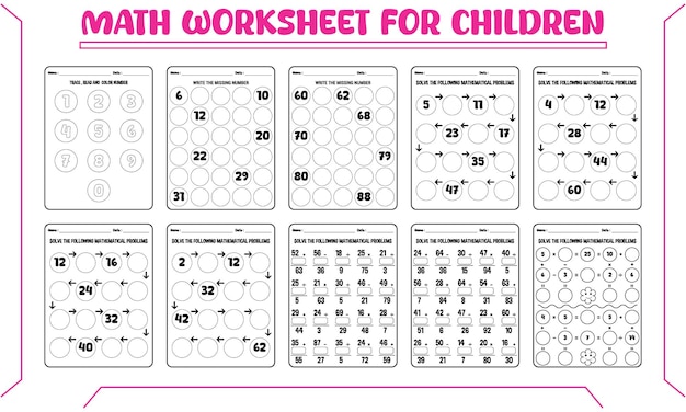 Vector printable math worksheet for children