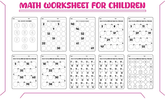 Vector printable math worksheet for children