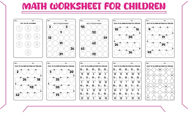 Vector printable math worksheet for children