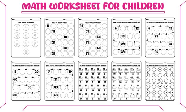 Vector printable math worksheet for children