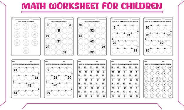 Vector printable math worksheet for children