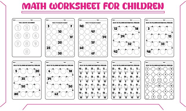 Vector printable math worksheet for children
