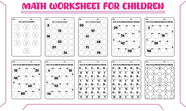 Vector printable math worksheet for children