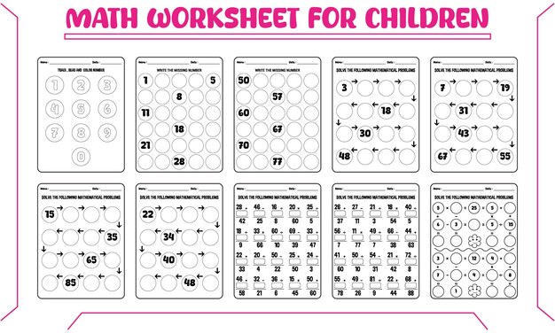 Vector printable math worksheet for children