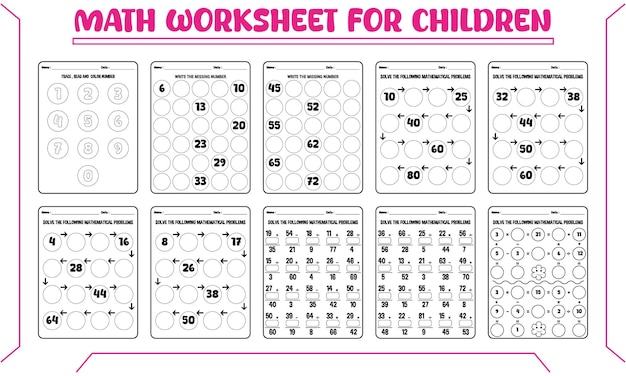 Vector printable math worksheet for children