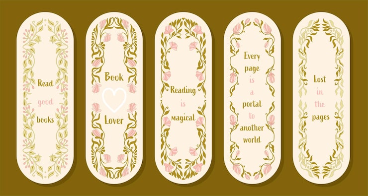 Vector printfloral vintage bookmarks set of paper bookmark templates for book lovers vertical postcards