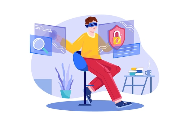 Vector privacy and encryption details via vr glasses vector illustration