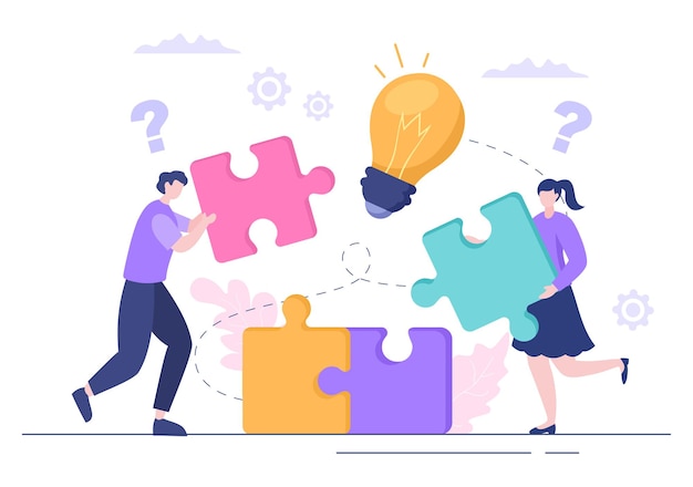 Vector problem and solution in business solving to look ideas with the concept of teamwork can use for web banner or background flat illustration