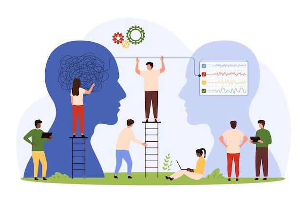 Vector problem solution by simplify method from complex to easy tiny people untangle threads