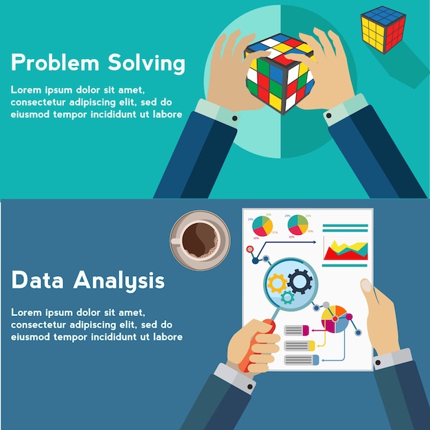 Vector problem solving and data analysis, color cube vector concept