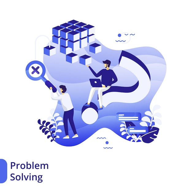 Vector problem solving flat illustration, the concept of men are discussing business