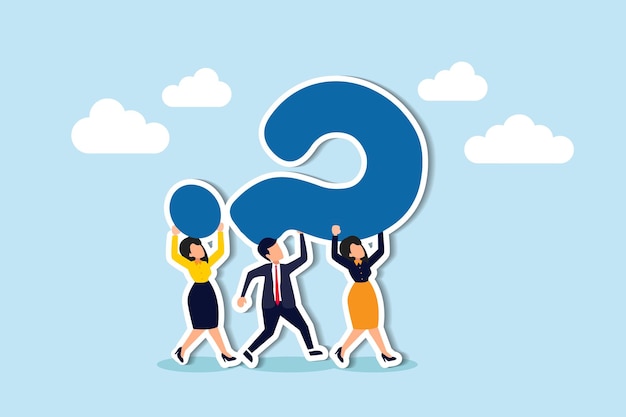 Vector problem solving involves questioning finding solutions teamwork brainstorming address difficulties