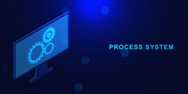 Vector process system concept technical support system software update or upgrade with computer screen