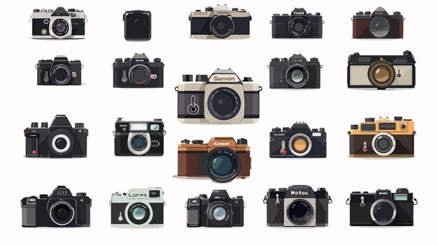 Vector professional camera icon set in flat style for creative design projects