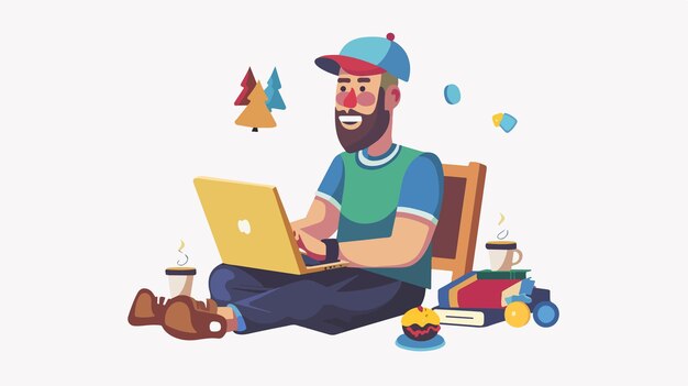 Vector professional freelancer working on laptop with determination