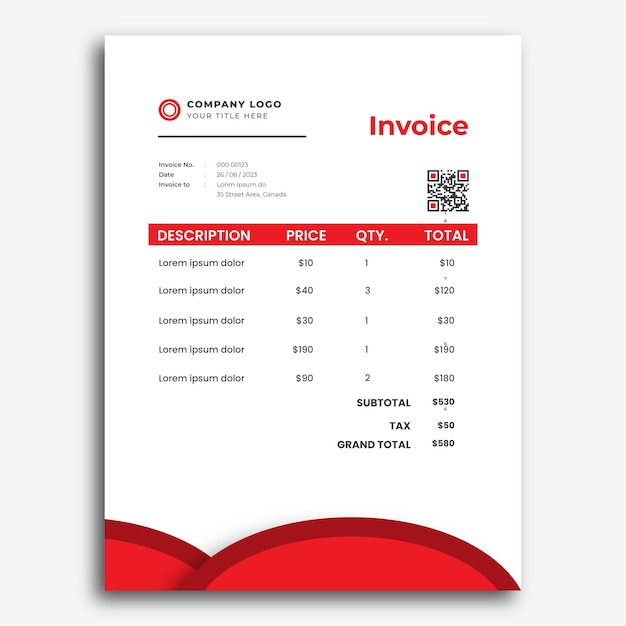 Vector professional red and white business invoice template