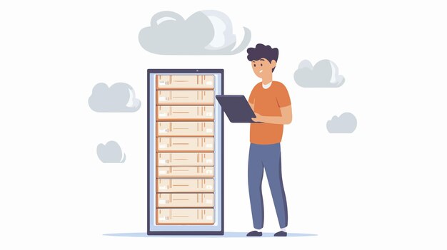 Vector professional young man uploading image on tablet